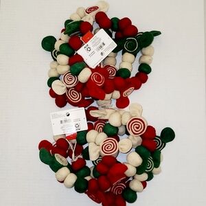 Set of 2 Multi-Color Candy Christmas Felted Wool Garland 6 foot ea. Holiday Time
